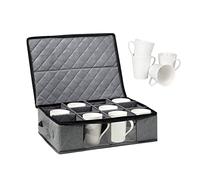 NIUXICH Boîte de rangement pour tasses à café, double fermeture éclair, 12 séparateurs avec fenêtre, boîte de rangement pour tasses à thé, verres pour déménagement de verrerie de cuisine