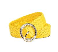 NIUXICH Femmes tressées couleurs vives ceintures circulaire or boucle dames taille ornement pas de trous décontracté jean ceinture, Jaune, 105cm