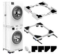 NIUXX Cadre de Liaison et Support Universel pour Sèche-linge et Lave-linge, Réglable en Taille avec corde à Cliquet et Roues de Transport avec Freins pour Lave-Linge et Sèche-Linge Gain de Place