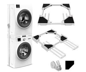 NIUXX Kit de Superposition Universel, avec 6 tiges télescopiques | Universel Cadre Intermédiaire pour Lave-linge et Sèche-linge avec Corde à Cliquet, taille réglable（largeur: 56-69cm）