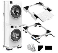 NIUXX Kit universel d'empilage et socle mobile pour sèche-linge et lave-linge, taille réglable avec corde à cliquet et supports de séchage extensibles pour lave-linge et sèche-linge gain de place
