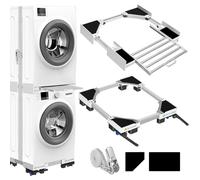 NIUXX Kit universel d'empilage et socle mobile pour sèche-linge et lave-linge, taille réglable avec corde à cliquet et supports de séchage extensibles pour lave-linge et sèche-linge gain de place