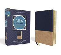 NIV Bible d'étude – Édition entièrement révisée – Leathersoft bleu marine/beige, texte en rouge