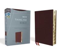 NIV, Thinline Bible, Bonded Leather, Burgundy, Red Letter, Thumb (de piel falsa)