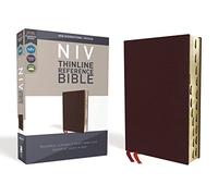 NIV, Thinline Reference Bible (Deep Study at a Portable Size), Bonded Leather, Burgundy, Red Letter, Thumb Indexed, Comfort Print
