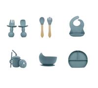 Nivakid Coffret Repas Bebe en Silicone, Assiette Bebe Ventouse, Set Vaisselle 1er Age Complet avec Cuillère, Bavoir et Tasse, Kit Naissance sans BPA, Idée Cadeau Bébé Fille et Garcon dme Bebe - Bleu