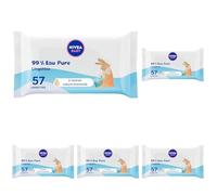 NIVEA BABY Lingettes 99% Eau Pure (1 x 57 pces), lingettes nettoyantes bébé & nourrisson hypoallergéniques à l'eau pure pour les peaux sensibles (Lot de 5)