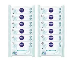 NIVEA BABY Lingettes Pure & Sensitive (12 x 63), lingettes nettoyantes hypoallergéniques pour bébé & nourrisson, lingettes à l'huile de jojoba pour les peaux sensibles