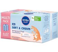 NIVEA BABY Soft & Cream Lot de 4 packs de 57 lingettes humides pour bébé - Pour nettoyer en douceur la peau sensible de bébé - Lingettes hypoallergéniques pour bébé - Avec huile d'amande et vitamines