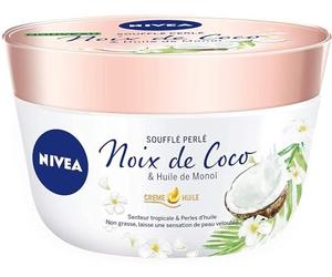 NIVEA Baume Corps Soufflé Perlé (1 x 200 ml), soin corps hydratation 24 h, baume hydratant à l'huile de monoï et au parfum tropical de noix de coco