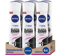 NIVEA Black & White Invisible Original Spray Lot de 6 (6 x 200 ml) Déodorant anti-taches Soin féminin pour protéger la peau et les vêtements