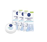 NIVEA Clear-Up Strips Zona T Pansements points noirs en lot de 3 x 6 pièces anti-imperfections pour le nettoyage du visage et NIVEA Soft Mini crème pour le visage, le corps et les mains 25 g offerts