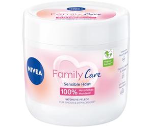 NIVEA Crème Family Care (450 ml), crème hydratante avec huile d'amande 100% naturelle et système pH doux pour la peau, crème légère pour la peau pour une protection hydratante pendant 24 heures
