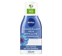 NIVEA Démaquillant Yeux Double Action au Bleuet (2 x 125 ml), nettoyant visage biphase enrichi en eau purifiée, démaquillant waterproof femme pour tous types de peaux