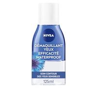 NIVEA - Démaquillant Yeux Waterproof Double Action, 125 ml | Démaquillant yeux quotidien à l’extrait de bleuet et biotine, démaquille mascara classique et waterproof, protège les cils