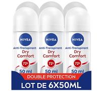 NIVEA Déodorant anti-transpirant Dry Comfort (lot de 6 x 50 ml), Déo bille pour femme protection 72H, Déo femme à la formule sans alcool pour tous types de peaux