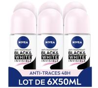 NIVEA Déodorant Bille Black & White Invisible (6 x 50ml), déodorant femme anti-traces blanches et jaunes, anti-transpirant anti odeur & humidité, protection efficace 72 h, sans alcool