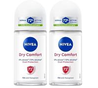 NIVEA - Déodorant Bille Dry Comfort - Déodorant Femme 72H Anti-Transpirant Aisselles - Formule Dual Protection - 0% Alcool - Ne Laisse pas de Résidus - Tous Types de Peaux - 50 ml (Lot de 2)