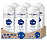 NIVEA Pure Invisible Roll-On déodorant en lot de 6 x 50 ml, déodorant anti-transpirant, déodorant parfumé délicat, régule la transpiration et ne laisse aucun résidu