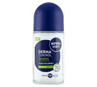 Nivea Derma Control Sensitive Déodorant anti-transpirant pour homme, protection 72 heures contre la transpiration, acide hyaluronique et vitamine E, irrite les aisselles, les peaux sensibles, roll-on