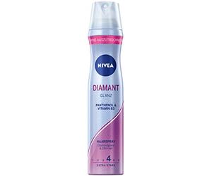 NIVEA Diamond Gloss Spray coiffant fortifiant avec protection UV, panthénol et vitamine B3, laque pour des coiffures glamour avec tenue 24 h (niveau 4), spray de soin végétalien (250 ml)