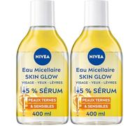 NIVEA - Eau Micellaire Visage Waterproof Skin Glow - Nettoie En Douceur, Démaquille & Illumine - 5% Sérum Aux Vitamines C & E - Complexe Amino Acid - Sans Parfum - Peaux Ternes & Sensibles - 400 ml