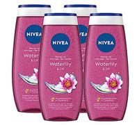Nivea Gel Douche Waterlily & Huile Nettoyante Corps Parfum rafraîchissant de Nénuphar Formule hydratante et nourrissante avec perles d'huile et vitamines C et E - 4 flacons de 250 ml