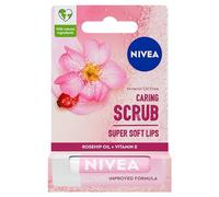 NIVEA Gommage à lèvres 2 en 1 à l'huile de cynorrhodon (5,5 ml), gommage à lèvres + vitamine E, bâton exfoliant pour les lèvres, baume à lèvres + particules exfoliantes naturelles, effet exfoliant