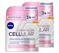 Nivea Hyaluron Cellular Filler Crème de jour raffermissante, hydratante, anti-rides Formule SPF15 avec acide hyaluronique et acide folique Effet intensif - 2 boîtes de 50 ml