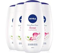 Nivea Indulgent Moisture Rose Lot De 4 Crèmes De Douche (4 X 250 Ml), Gel Douche Hydratant Au Lait D'amande, Nettoyant Pour Le Corps Luxueux Pour Femme, Nettoyant Pour Le Corps À L'huile D'argan