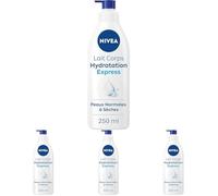 NIVEA Lait corps Hydratation Express 72h (1 x 250 ml) - Lait hydratant à l'Acide Hyaluronique pur - Soin pour le corps hydratant rapide - Sérum nourrissant peaux normales (Lot de 4)