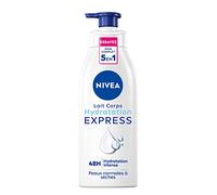 NIVEA Lait pour le corps Hydratation Express (1 x 400 ml), Lait hydratant 5-en-1 pour peau normale à sèche, Soin hydratant à la formule fluide enrichie en minéraux marins