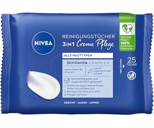 NIVEA Lingettes de nettoyage 3 en 1, crème de soin, lingettes démaquillantes délicates pour le maquillage imperméable, nettoyage du visage pour tous les types de peau, parfum et soin de la crème NIVEA