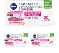NIVEA - Lingettes Démaquillantes 3 En 1 - Efficacité Waterproof - Visage, Yeux, Lèvres - Douceur & Hydratation - Pro-Vitamine B5 & Hydramine - Fibres D'Origine Végétale - Peaux Sèches - x 20