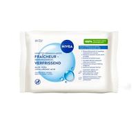 NIVEA - Lingettes Démaquillantes Fraîcheur - Efficacité Waterproof - Visage, Yeux, Lèvres - Aloe Vera & Acide Hyaluronique - Tissu en Fibre d'Origine 100% Naturelle - Peaux Normales à Mixtes - x 25