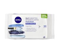 NIVEA Lingettes démaquillantes Fraîcheur Peaux Normales 100% fibres végétales (1 x 20 pcs), démaquillant visage, yeux & lèvres, lingettes nettoyantes au lotus sacré