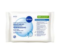 NIVEA - Lingettes Démaquillantes Fraîcheur - Efficacité Waterproof - Visage, Yeux, Lèvres - Aloe Vera & Acide Hyaluronique - Tissu en Fibre d'Origine 100% Naturelle - Peaux Normales à Mixtes - x 25