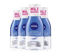 NIVEA Lot de 4 démaquillants double efficace pour les yeux (4 x 125 ml) - Nettoyant puissant pour le visage - Supprime le mascara imperméable - Double action - Démaquillant pour les yeux