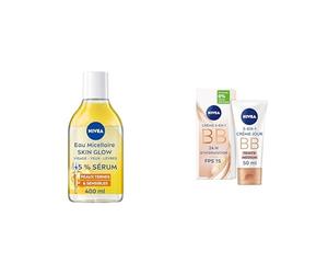 NIVEA Lot Skin Glow : Eau Micellaire Waterproof 400 ml + BB Crème 5-en-1 Medium 50 ml - Démaquille, Illumine & Hydrate 24H - Vitamines C & E, Complexe Amino Acid - Peaux Ternes & Sensibles