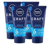 Nivea Men Craft Stylers Lot de 4 flacons de gel coiffant effet brillant Aqua Shiny Effect Fixation Mega Fort Brillant - 4 flacons de 150 ml