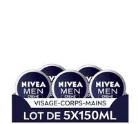 NIVEA MEN Crème Hydratante 3-en-1, (5 x 150 ml) | Crème visage, corps et mains à la vitamine E et à la glycérine, hydrate instantanément, légère, non grasse, absorption rapide