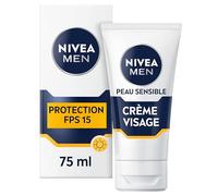 NIVEA MEN Crème Visage FPS 15 pour peaux sensibles (1 x 75 ml), soin visage hydratant homme 0% alcool, crème pour homme à la peau sensible et irritée, crème solaire visage pour homme