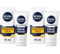NIVEA MEN Crème Visage FPS 15 pour peaux sensibles (1 x 75 ml), soin visage hydratant homme 0% alcool, crème pour homme à la peau sensible et irritée, crème solaire visage pour homme (Lot de 2)