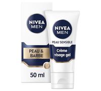 NIVEA MEN Crème Visage Gel Peau & Barbe pour peaux sensibles (1 x 50 ml), crème visage hydratante homme 0% alcool, soin barbe homme apaisant à la peau sensible et irritée