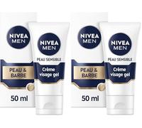 NIVEA MEN Crème Visage Gel Peau & Barbe pour peaux sensibles (1 x 50 ml), crème visage hydratante homme 0% alcool, soin barbe homme apaisant à la peau sensible et irritée (Lot de 2)