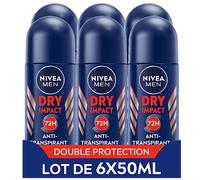 NIVEA MEN Déodorant anti-transpirant Dry Impact (lot de 6 x 50 ml), Déodorant bille pour homme sans alcool, Antitranspirant protection 72 H
