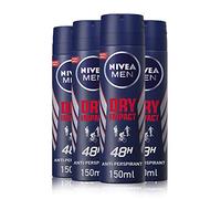 Nivea Men Déodorant Anti-Transpirant Dry Impact Spray Lot de 4 (4 x 150 ML), Déodorant Anti-Transpirant Homme, Déodorant Spray Double Formule Active, Spray Protection 48H