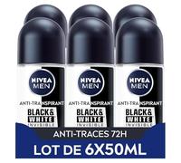 NIVEA MEN Déodorant Bille Black & White Invisible (6 x 50ml), déodorant homme anti-traces blanches et jaunes, anti-transpirant anti odeur & humidité, protection efficace 72 h, sans alcool