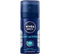 NIVEA MEN Dry Active Déodorant en spray format voyage avec protection anti-transpirante 72h pour une sensation de peau sèche, déodorant antibactérien sans alcool éthylique (35 ml)