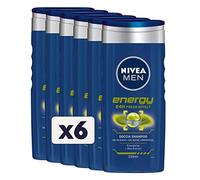 NIVEA MEN Energy Douche Shampooing 6 x 250 ml Douche Homme Revitalisant Corps Visage Cheveux Douchette et Shampooing Homme Rafraîchissant Extrait de Menthe
